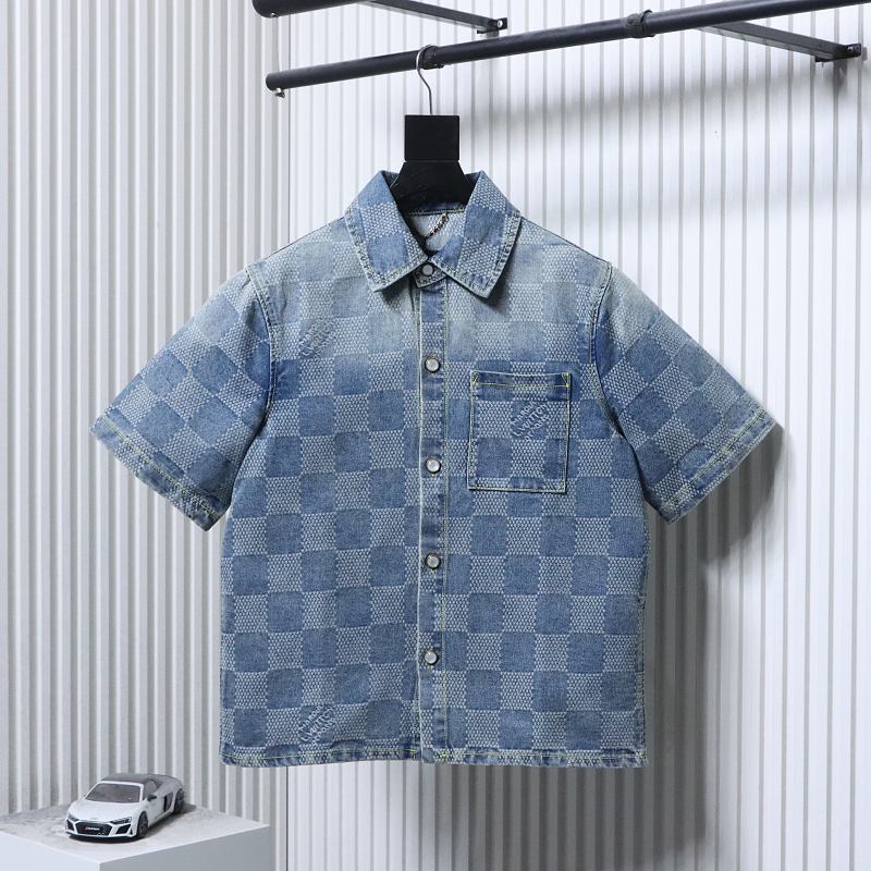 LOUIS VUITTON 25SS Checkerboard Set Denim Short Sleeve Shirt Style 2