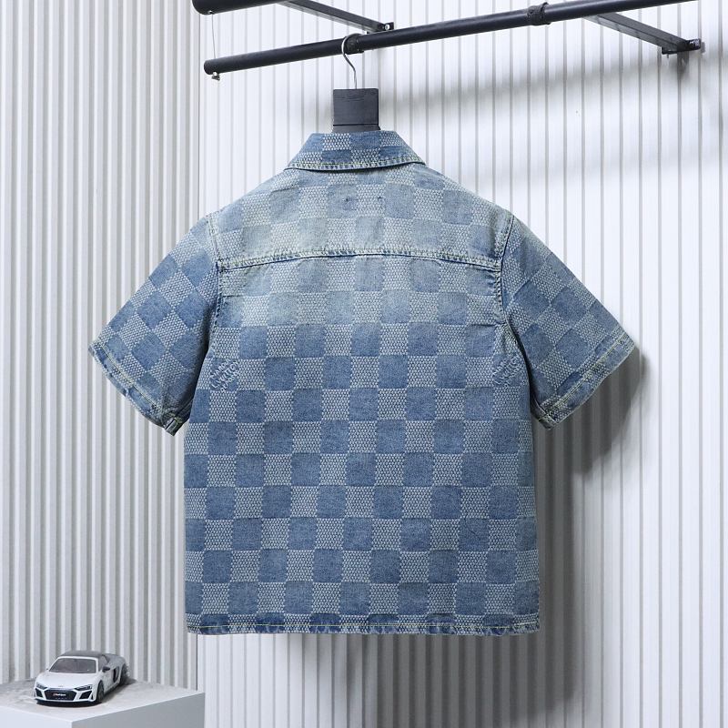 LOUIS VUITTON 25SS Checkerboard Set Denim Short Sleeve Shirt Style 2