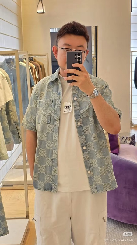 LOUIS VUITTON 25SS Checkerboard Set Denim Short Sleeve Shirt Style 2