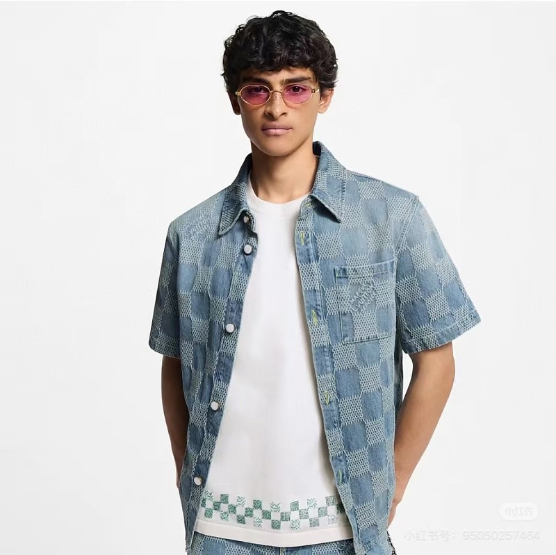 LOUIS VUITTON 25SS Checkerboard Set Denim Short Sleeve Shirt Style 2