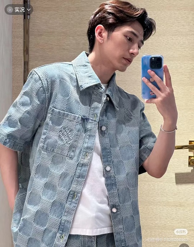 LOUIS VUITTON 25SS Checkerboard Set Denim Short Sleeve Shirt Style 2