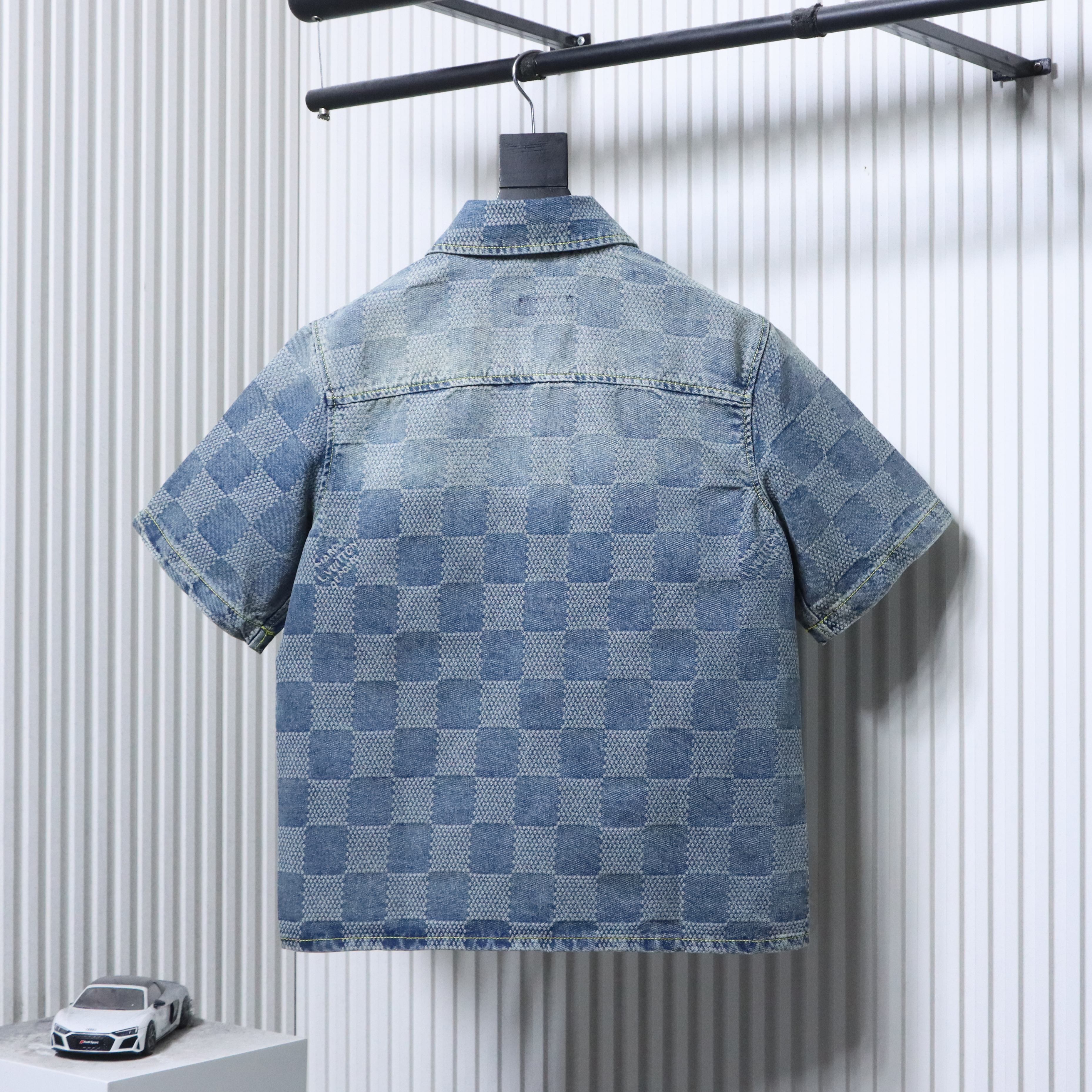 LOUIS VUITTON 25SS Checkerboard Set Denim Short Sleeve Shirt Style 2
