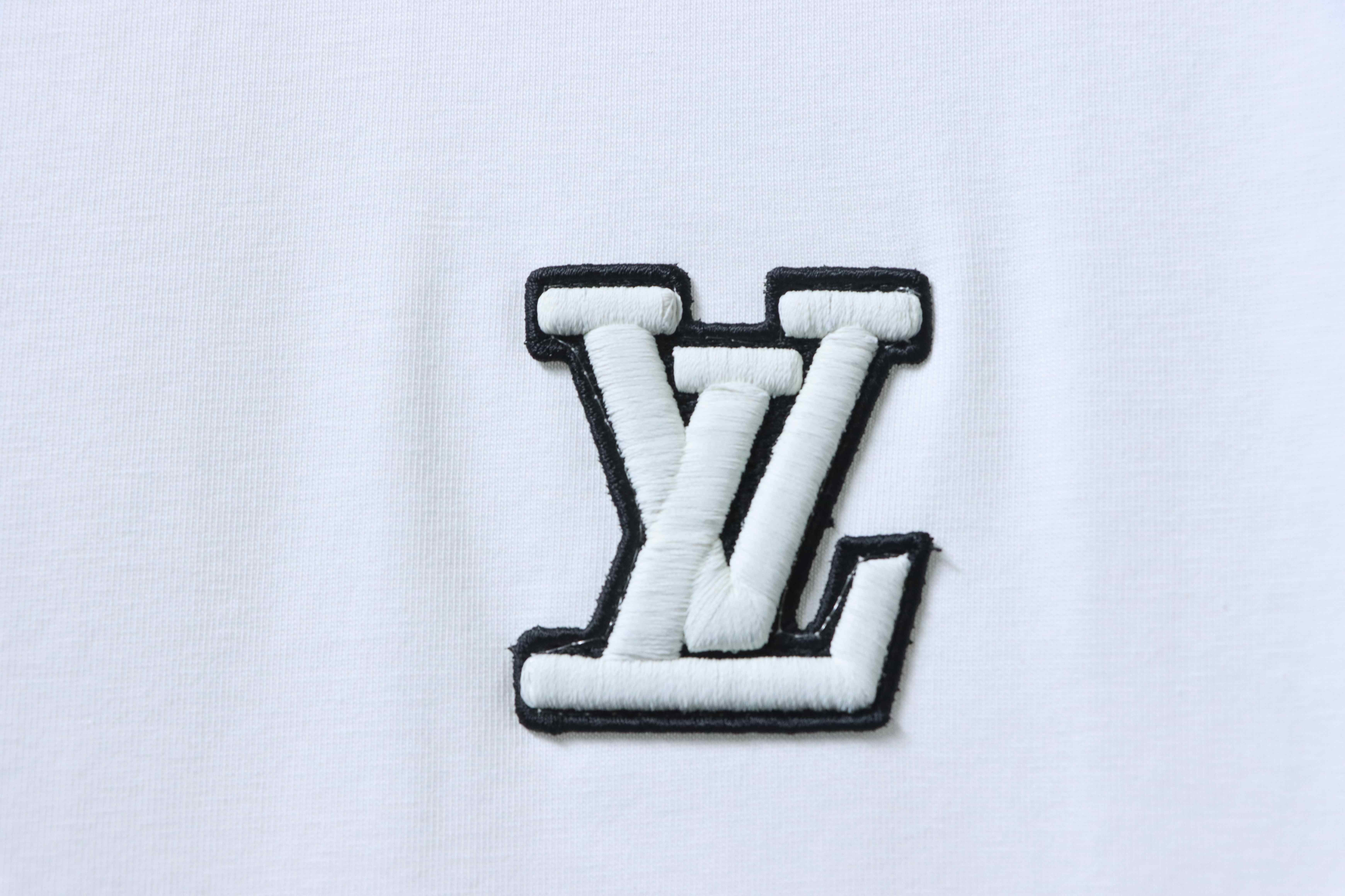 LOUIS VUITTON 25SS Embroidery Logo Black White Short Sleeve T-Shirt