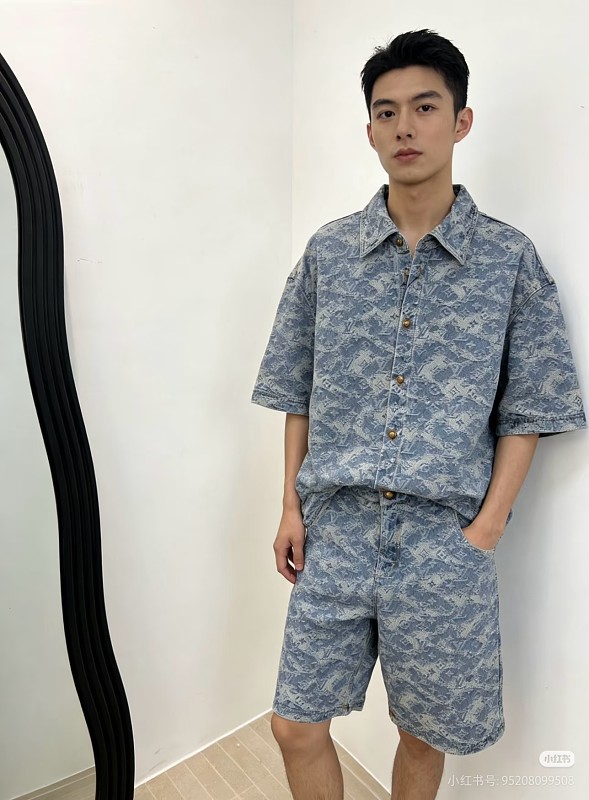 LOUIS VUITTON 25SS Full Monogram Jacquard Set Denim Short Sleeve Shirt Style 2