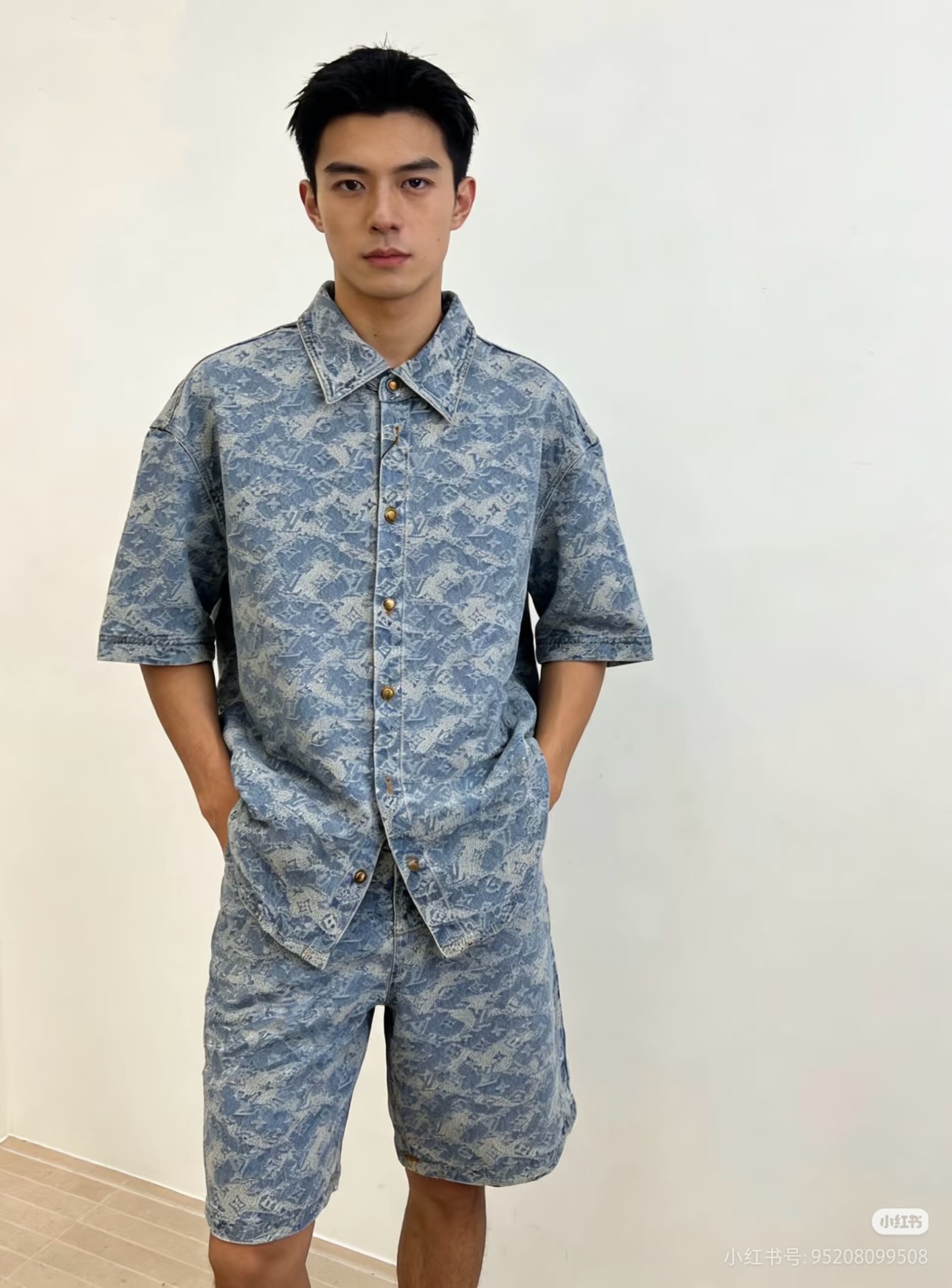 LOUIS VUITTON 25SS Full Monogram Jacquard Set Denim Short Sleeve Shirt Style 2