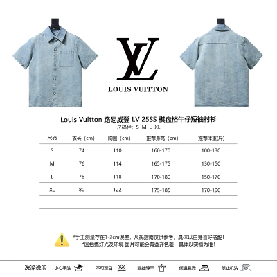 LOUIS VUITTON 25SS Letter Checkerboard Denim Short Sleeve Shirt 02