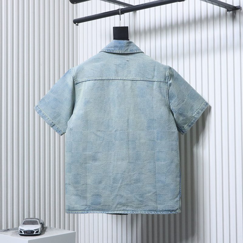 LOUIS VUITTON 25SS Letter Checkerboard Denim Short Sleeve Shirt