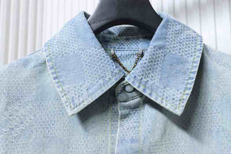 LOUIS VUITTON 25SS Letter Checkerboard Denim Short Sleeve Shirt