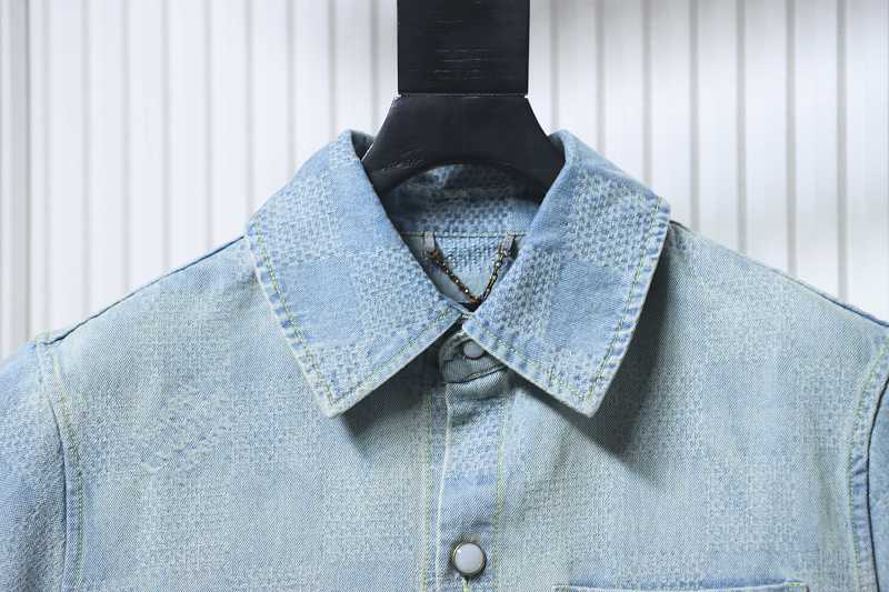 LOUIS VUITTON 25SS Letter Checkerboard Denim Short Sleeve Shirt