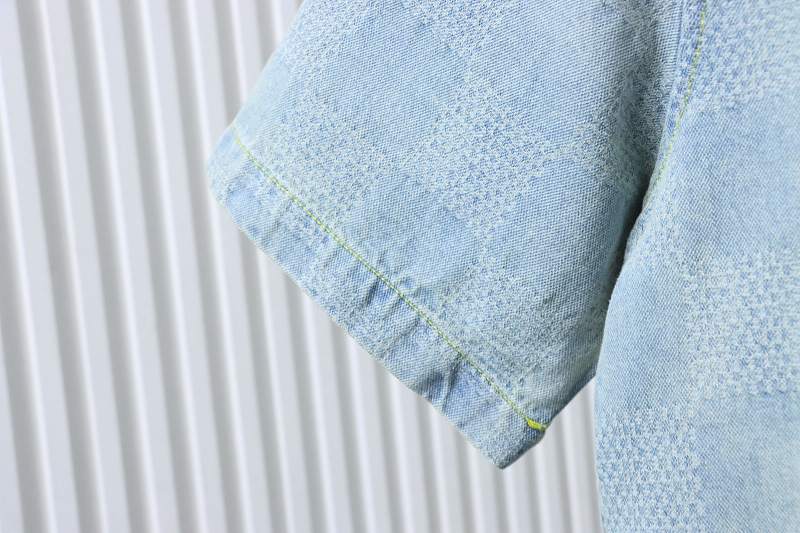 LOUIS VUITTON 25SS Letter Checkerboard Denim Short Sleeve Shirt
