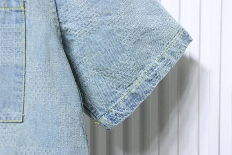 LOUIS VUITTON 25SS Letter Checkerboard Denim Short Sleeve Shirt