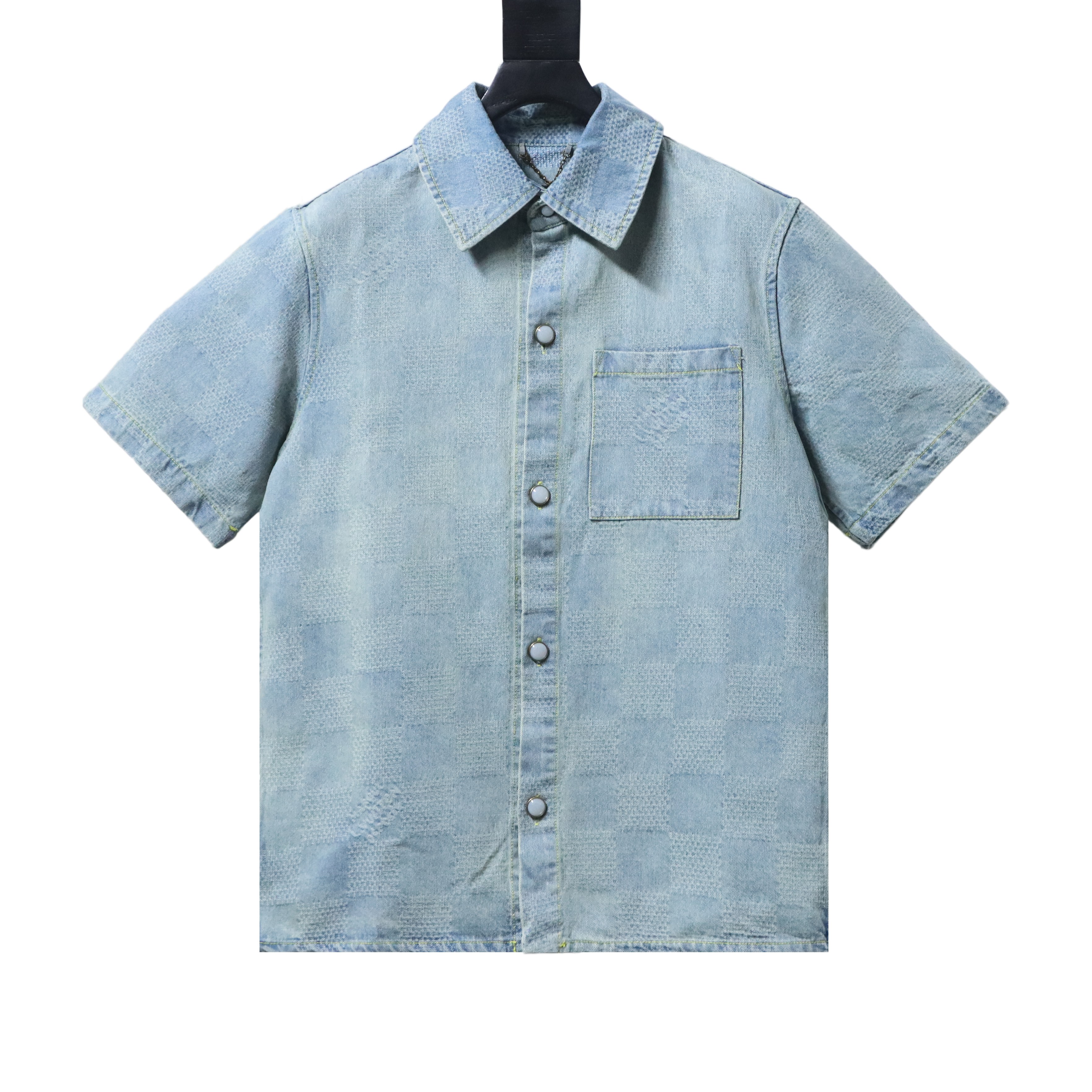 LOUIS VUITTON 25SS Letter Checkerboard Denim Short Sleeve Shirt