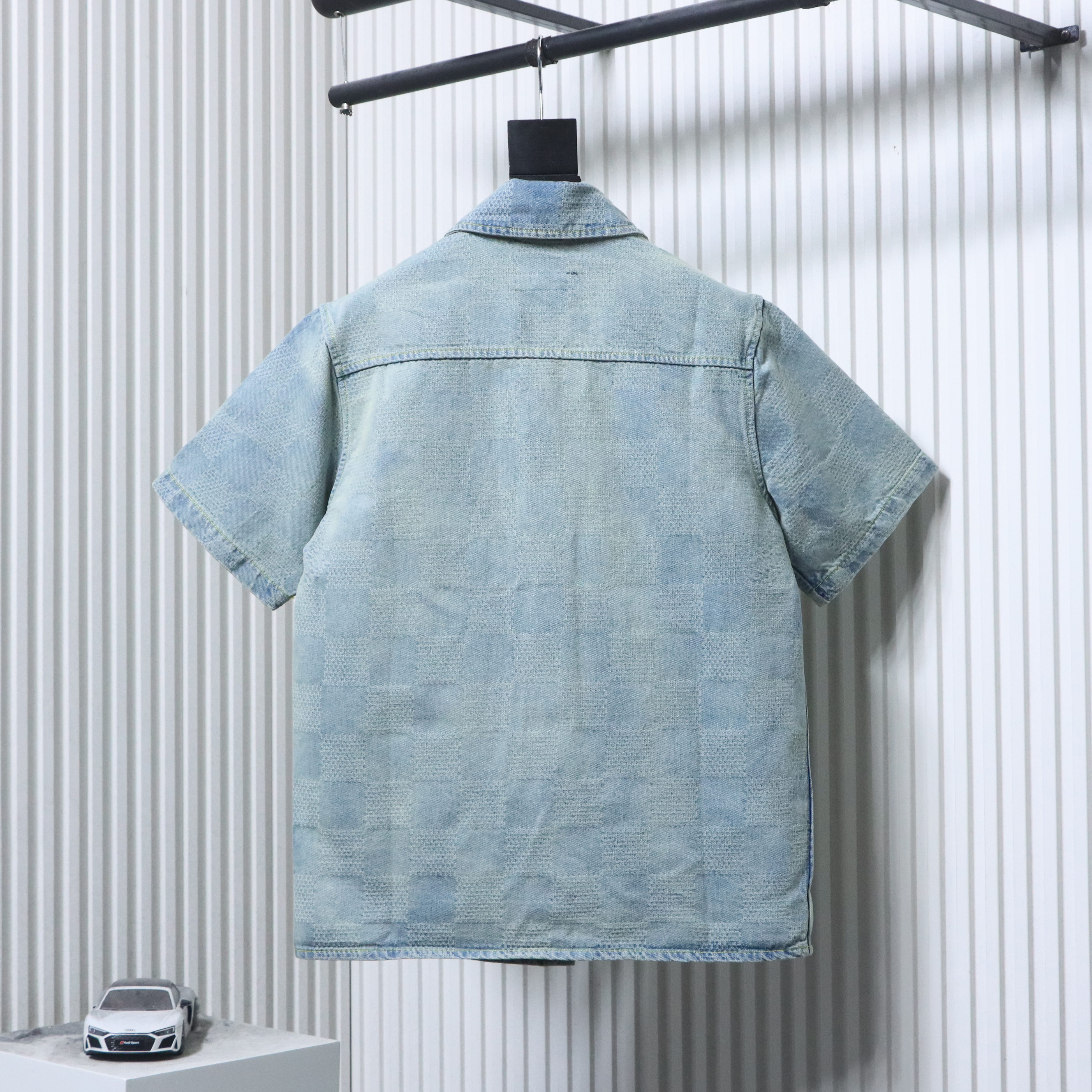 LOUIS VUITTON 25SS Letter Checkerboard Denim Short Sleeve Shirt