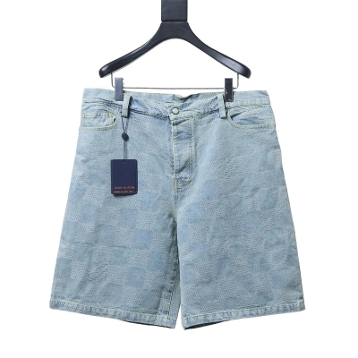 LOUIS VUITTON 25SS Letter Checkerboard Denim Shorts 01