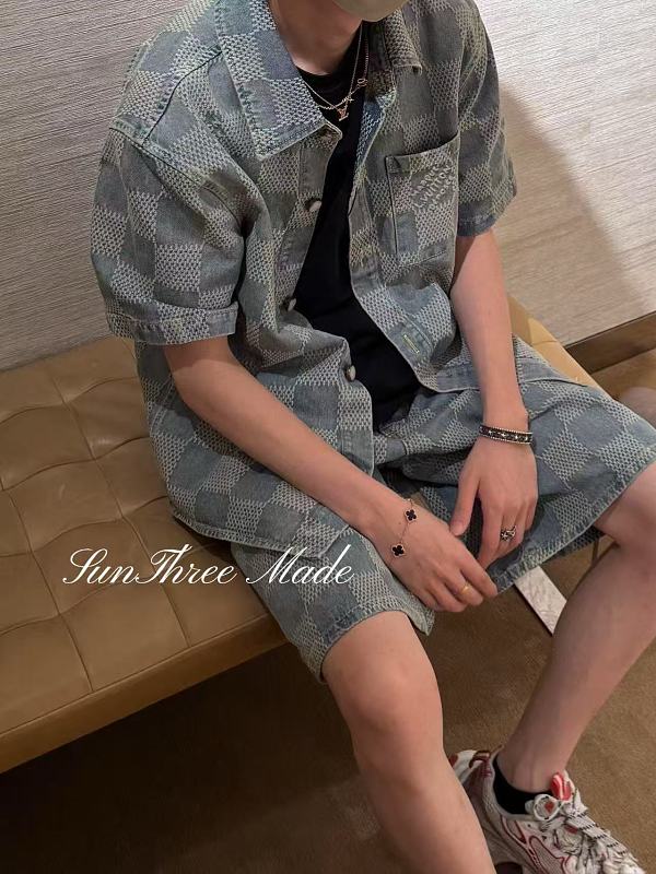 LOUIS VUITTON 25SS Letter Checkerboard Denim Shorts