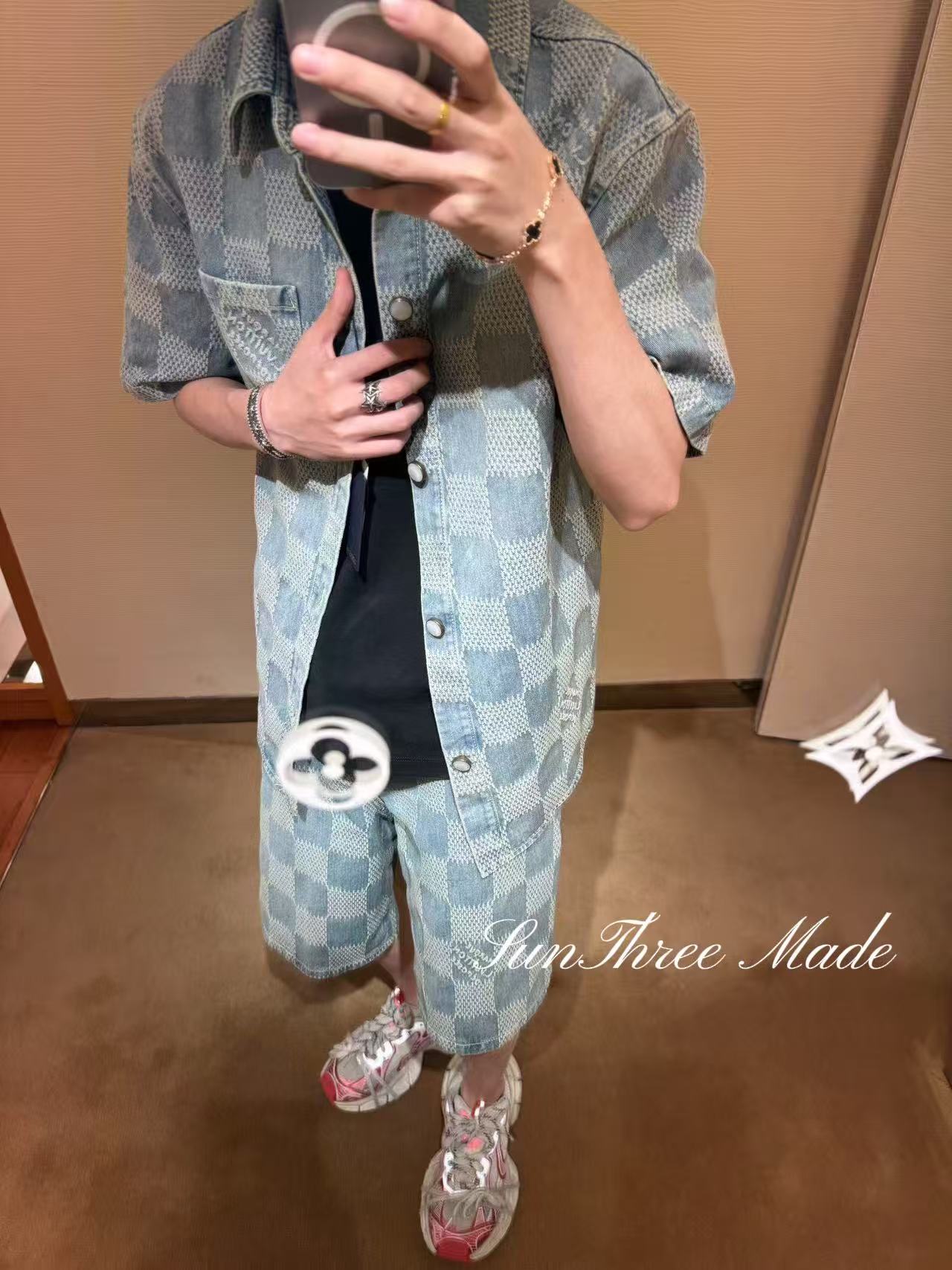 LOUIS VUITTON 25SS Letter Checkerboard Denim Shorts