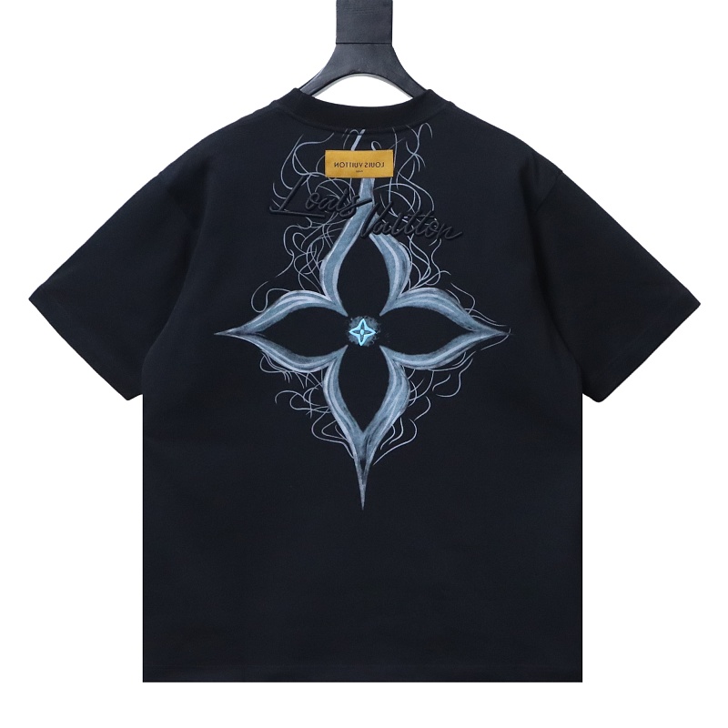 LOUIS VUITTON 26SS Clover Star Flower Print Back Black Short Sleeve T-Shirt
