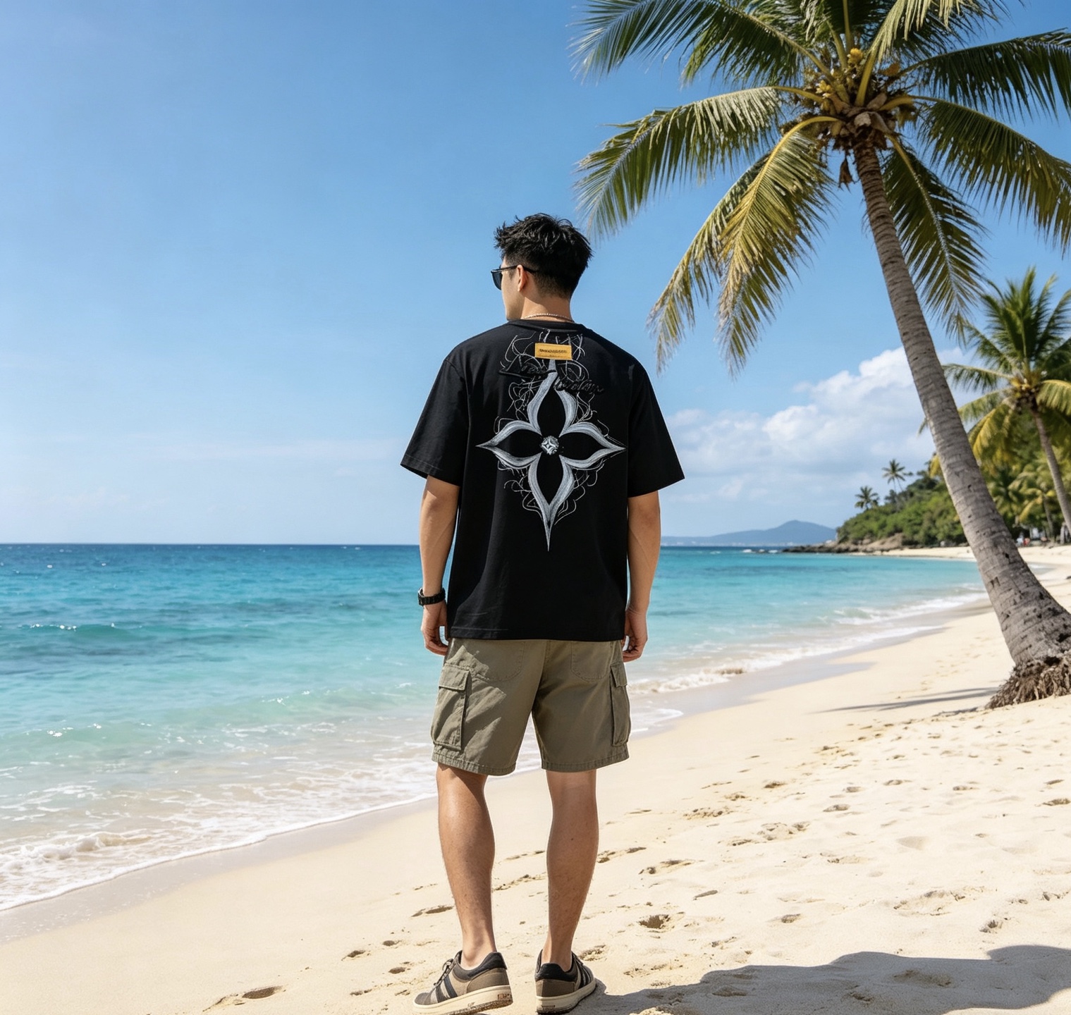LOUIS VUITTON 26SS Clover Star Flower Print Back Black Short Sleeve T-Shirt