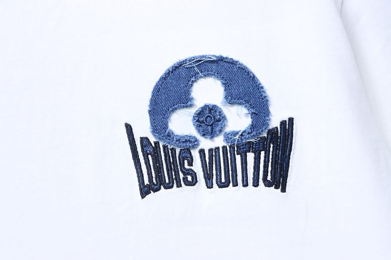 LOUIS VUITTON 26SS Denim Patch Embroidery Distressed Crew Neck Denim White Short Sleeve T-Shirt