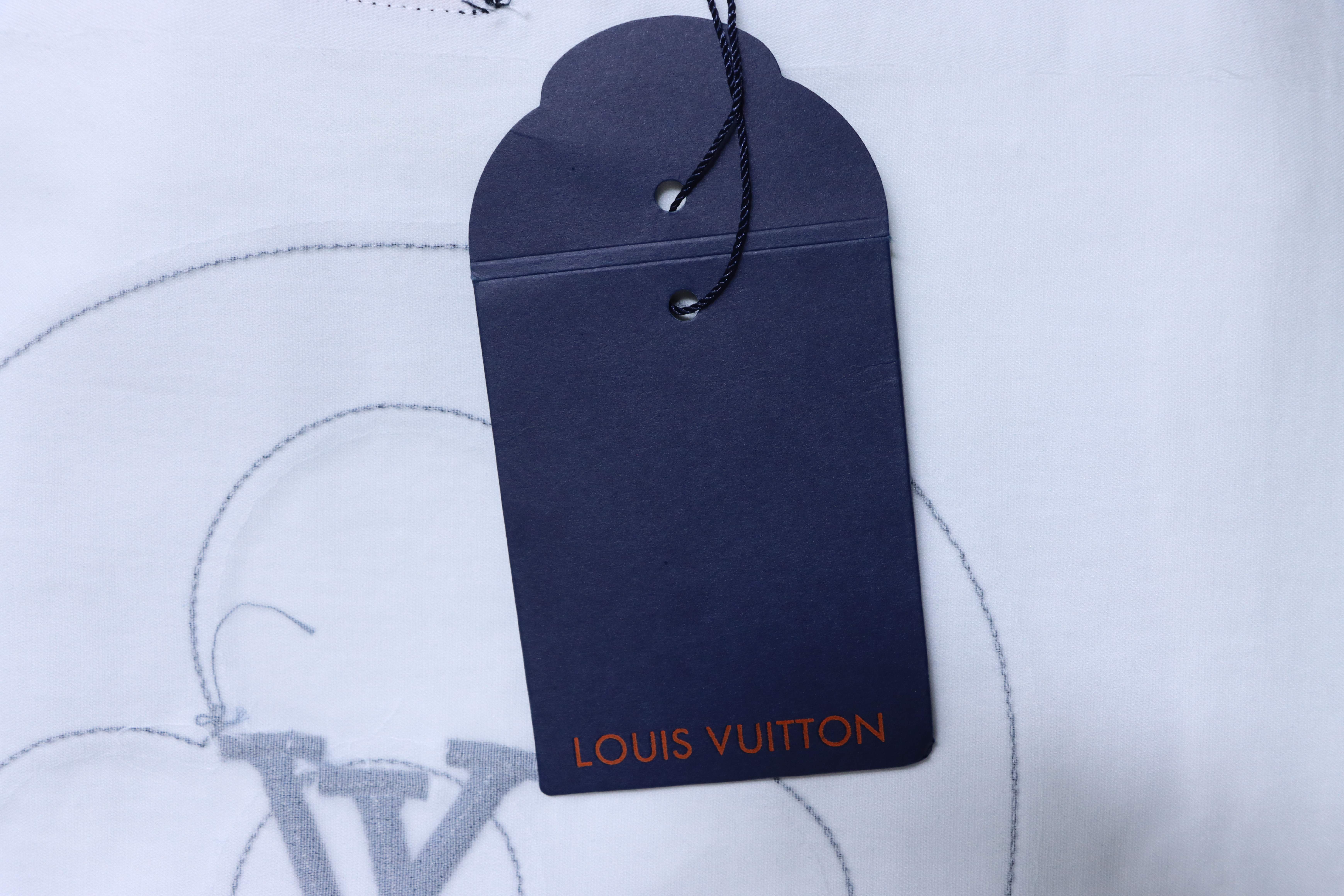 LOUIS VUITTON 26SS Denim Patch Embroidery Distressed Crew Neck Denim White Short Sleeve T-Shirt