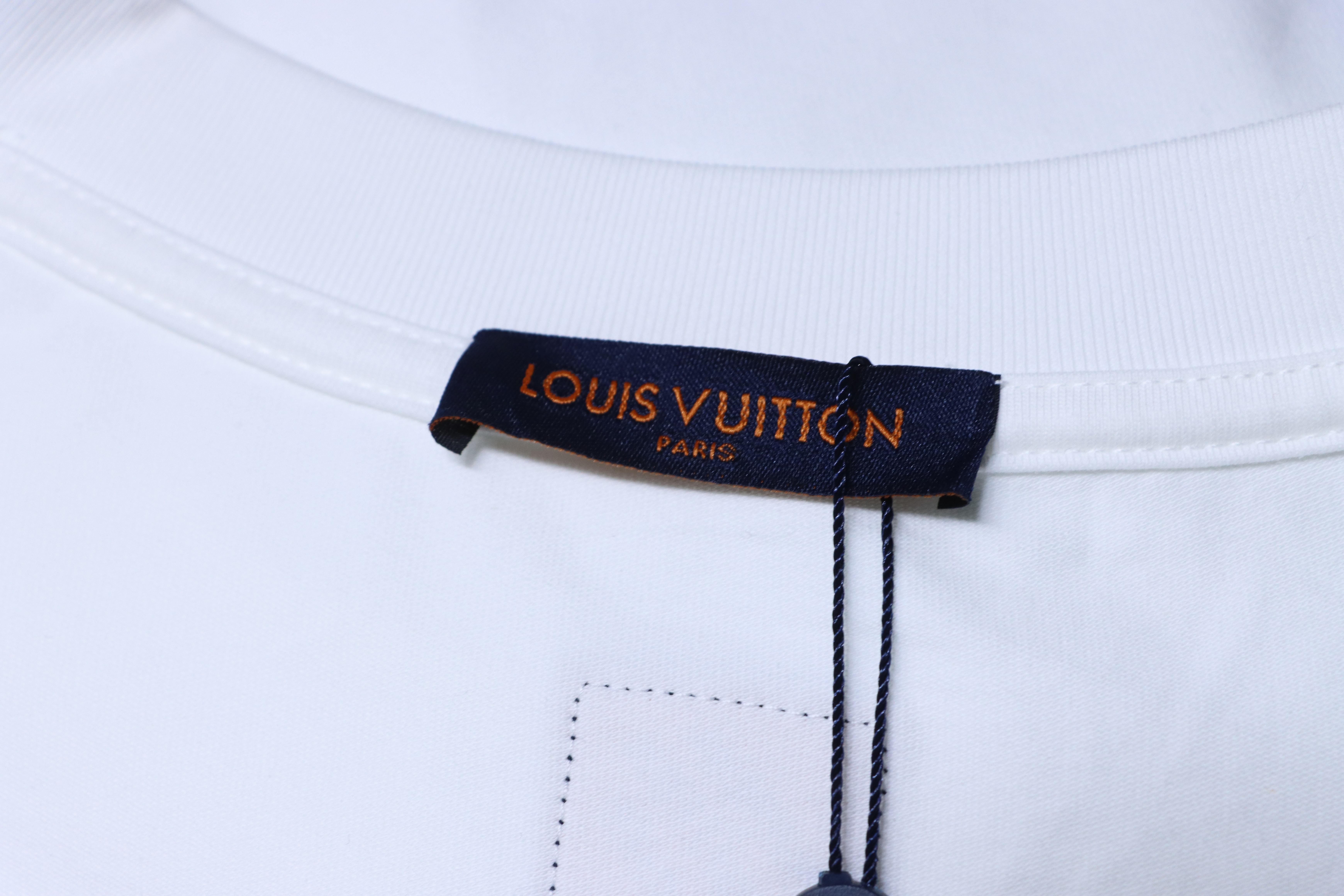 LOUIS VUITTON 26SS Denim Patch Embroidery Distressed Crew Neck Denim White Short Sleeve T-Shirt