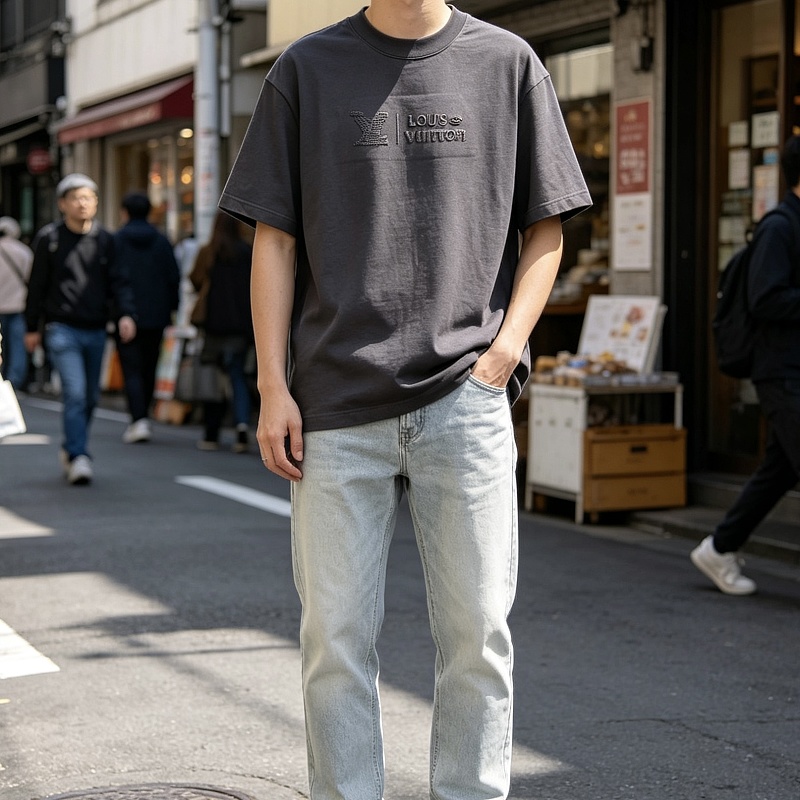 LOUIS VUITTON 26SS Embroidery Back Logo Gray Short Sleeve T-Shirt