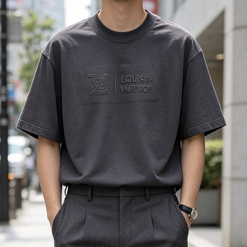 LOUIS VUITTON 26SS Embroidery Back Logo Gray Short Sleeve T-Shirt