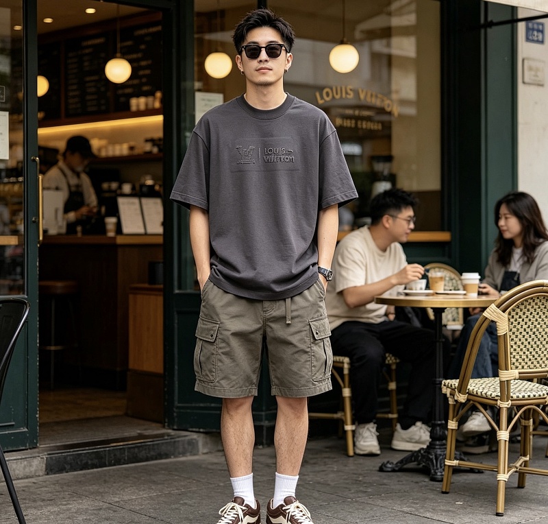 LOUIS VUITTON 26SS Embroidery Back Logo Gray Short Sleeve T-Shirt