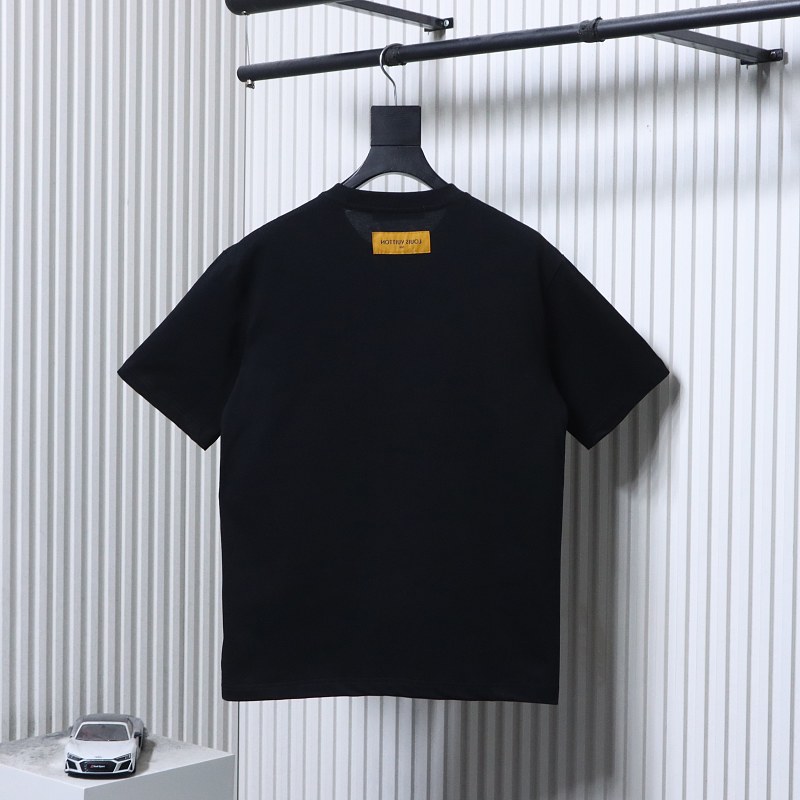 LOUIS VUITTON 26SS Embroidery Beaded Line Crew Neck Black Short Sleeve T-Shirt