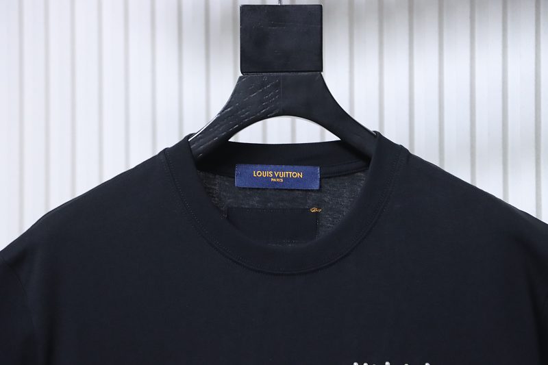 LOUIS VUITTON 26SS Embroidery Beaded Line Crew Neck Black Short Sleeve T-Shirt
