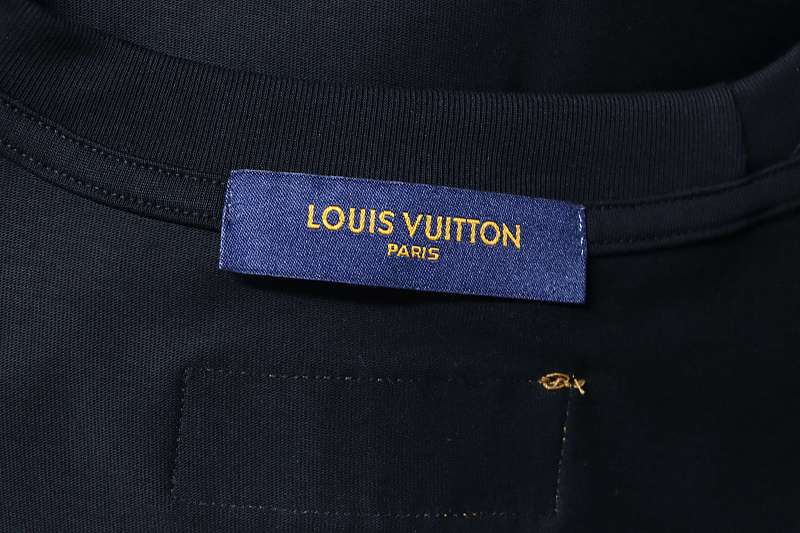 LOUIS VUITTON 26SS Embroidery Beaded Line Crew Neck Black Short Sleeve T-Shirt