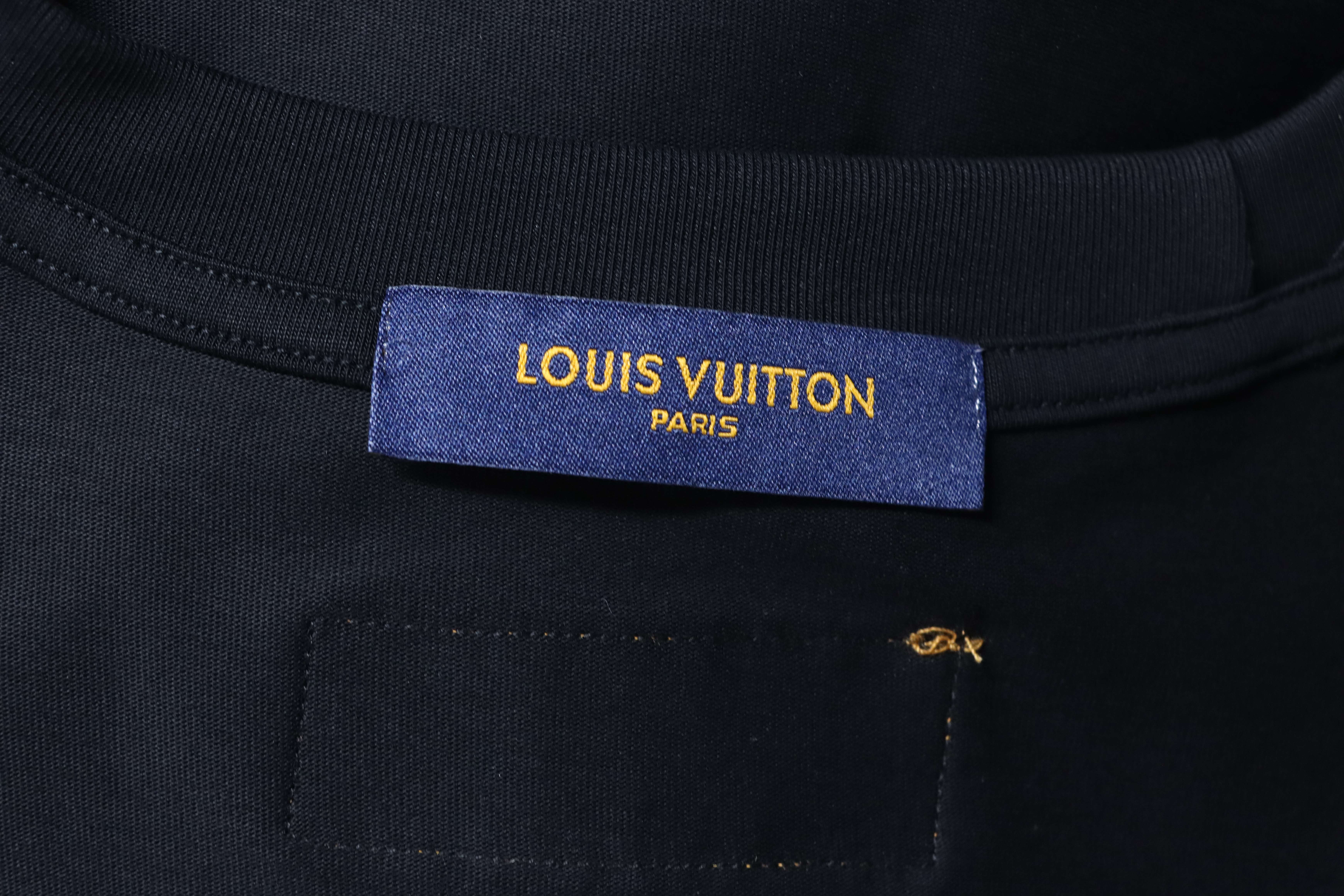 LOUIS VUITTON 26SS Embroidery Beaded Line Crew Neck Black Short Sleeve T-Shirt