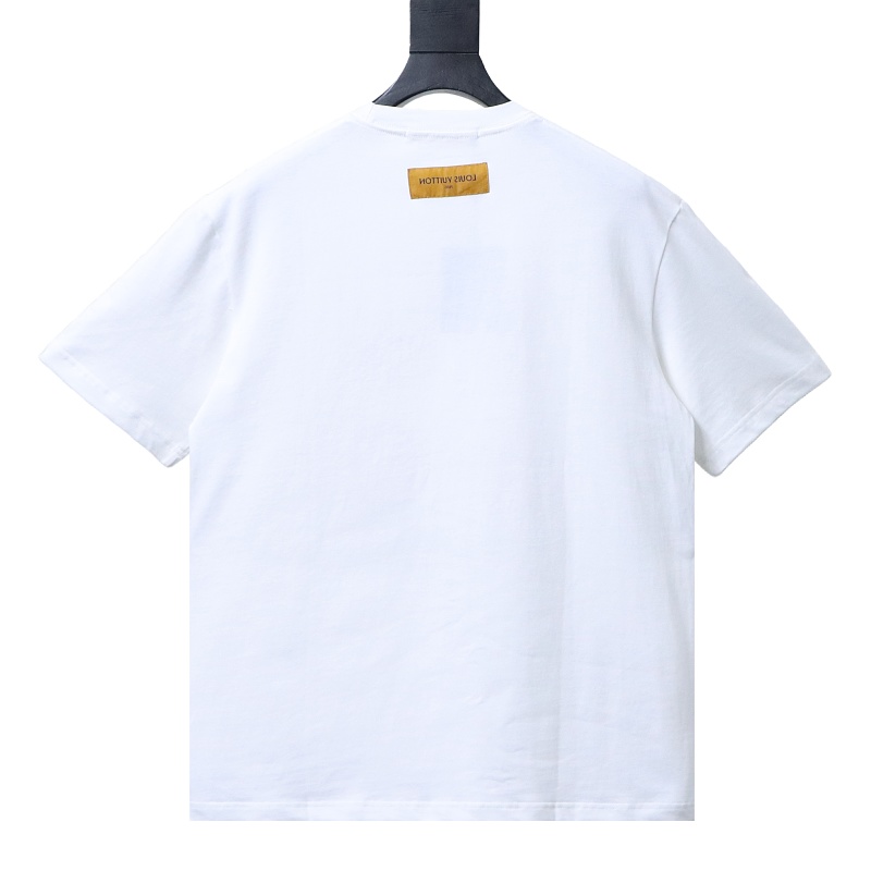 LOUIS VUITTON 26SS Embroidery Beaded Line Crew Neck White Short Sleeve T-Shirt