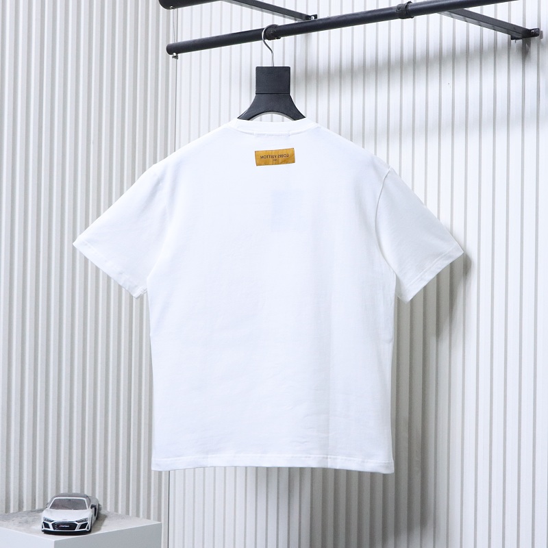 LOUIS VUITTON 26SS Embroidery Beaded Line Crew Neck White Short Sleeve T-Shirt