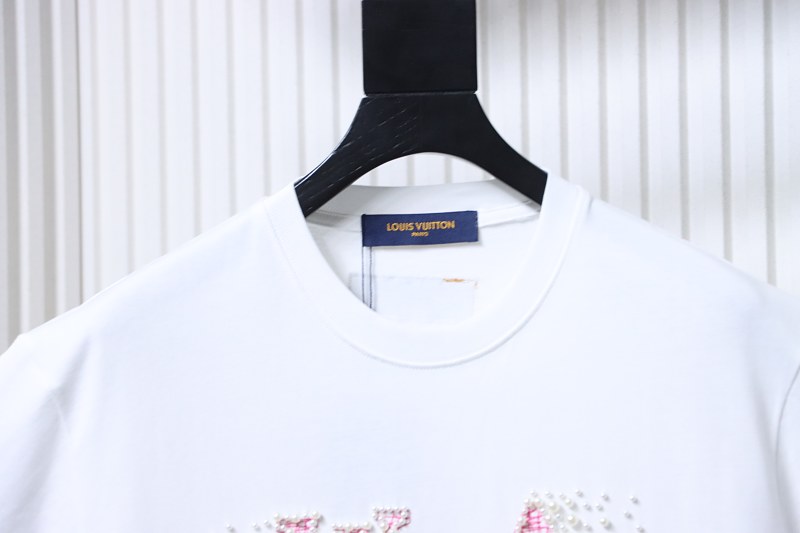 LOUIS VUITTON 26SS Embroidery Beaded Line Crew Neck White Short Sleeve T-Shirt