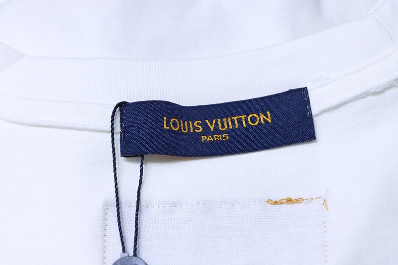 LOUIS VUITTON 26SS Embroidery Beaded Line Crew Neck White Short Sleeve T-Shirt