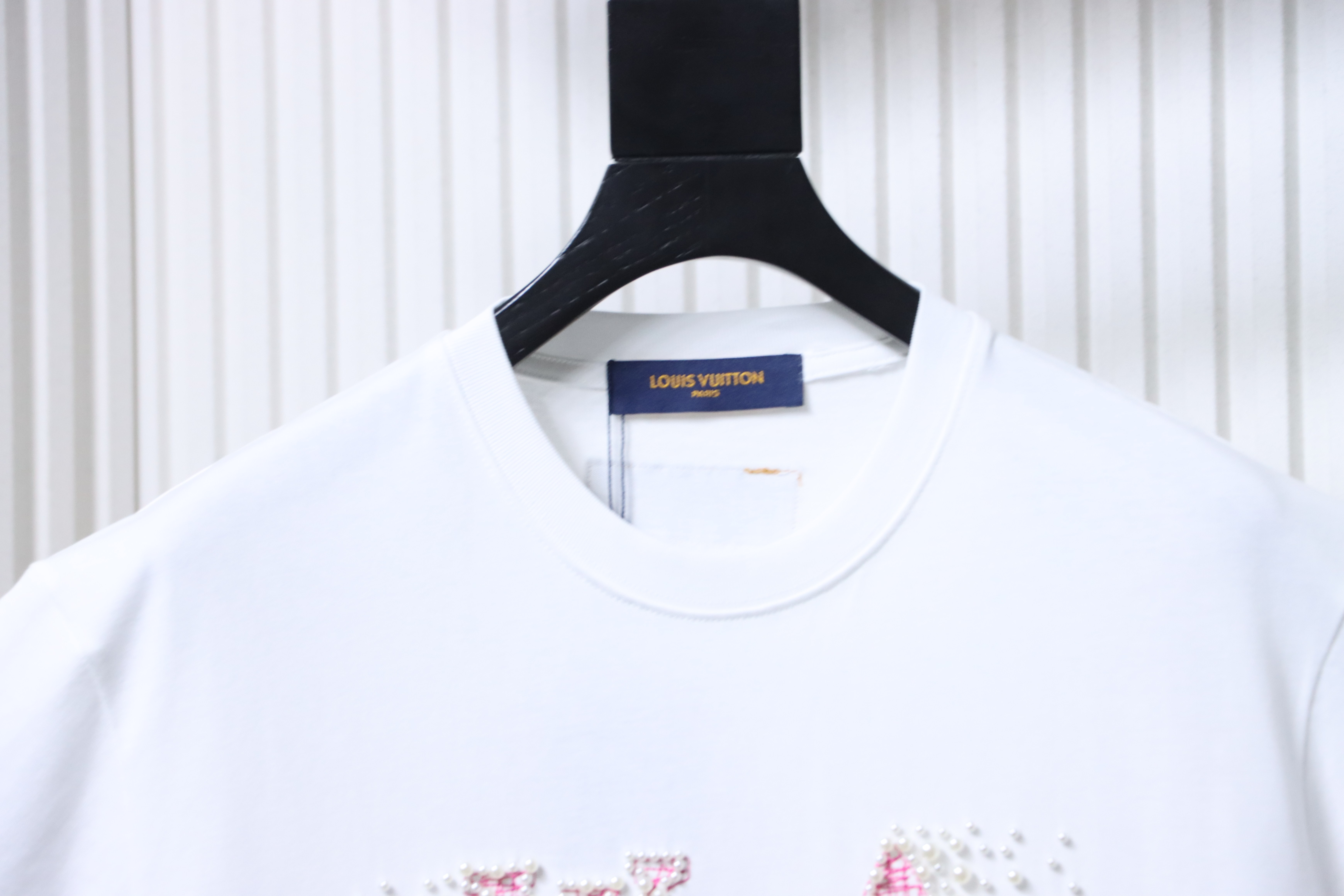 LOUIS VUITTON 26SS Embroidery Beaded Line Crew Neck White Short Sleeve T-Shirt
