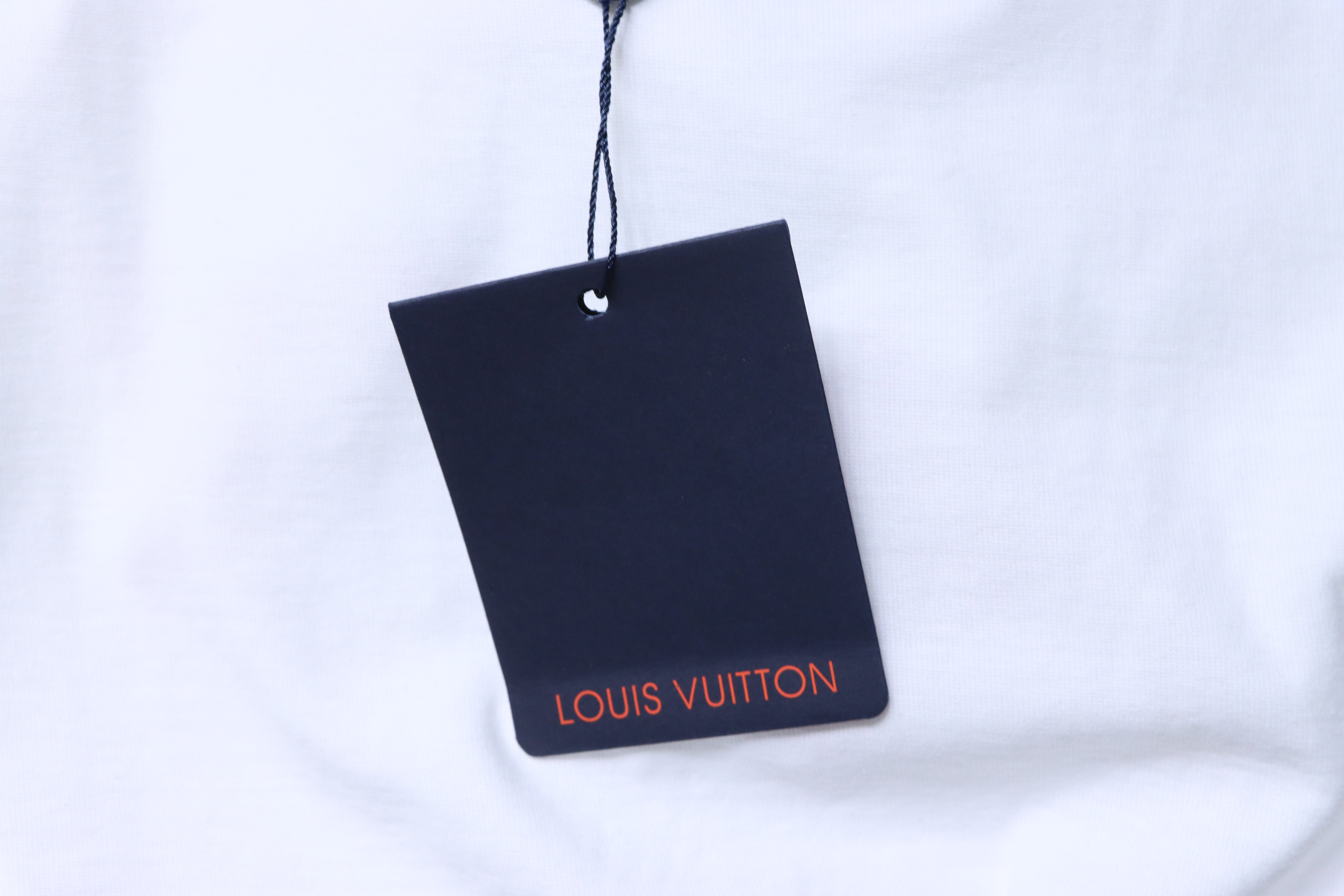 LOUIS VUITTON 26SS Embroidery Beaded Line Crew Neck White Short Sleeve T-Shirt
