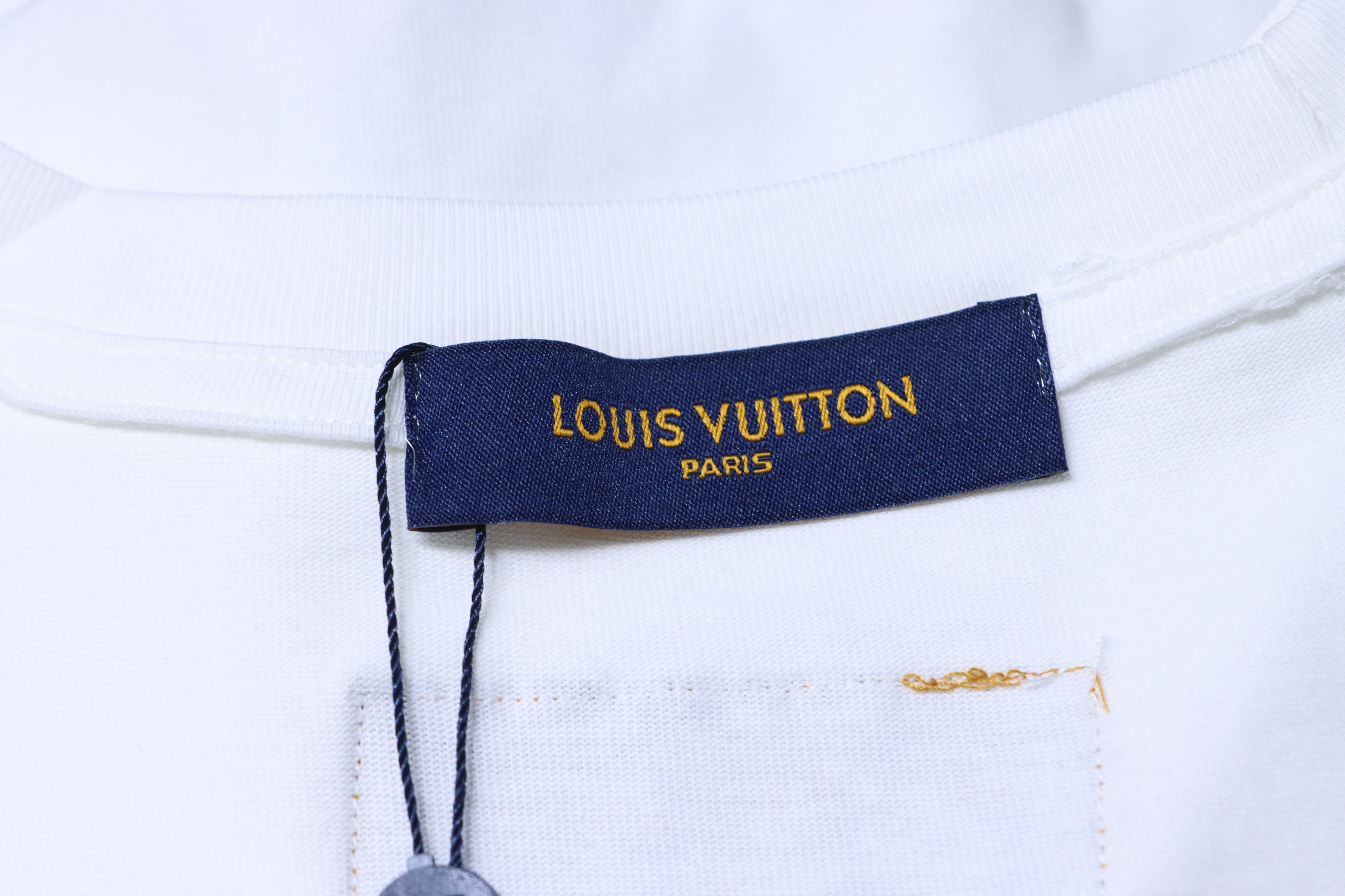 LOUIS VUITTON 26SS Embroidery Beaded Line Crew Neck White Short Sleeve T-Shirt