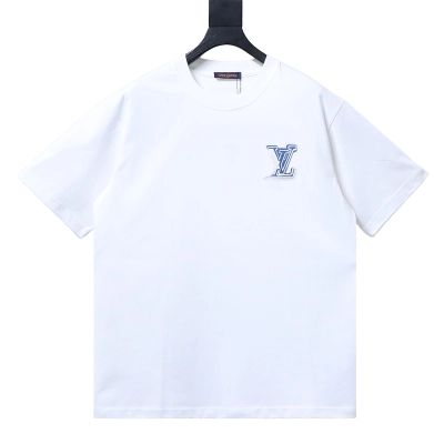 LOUIS VUITTON 26SS Embroidery Chest Crew Neck Denim Logo Black Short Sleeve T-Shirt 01