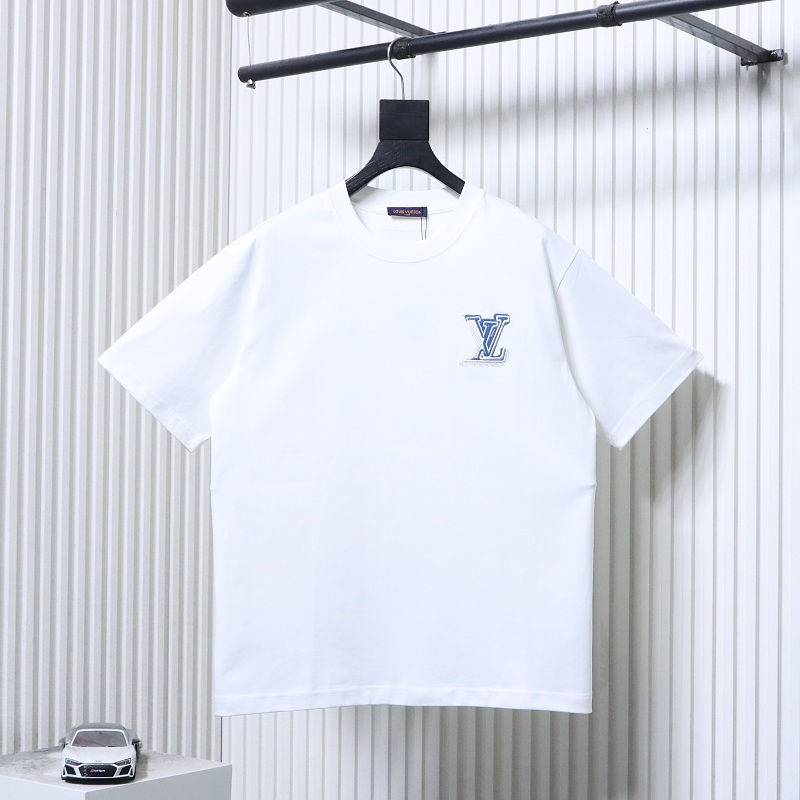LOUIS VUITTON 26SS Embroidery Chest Crew Neck Denim Logo Black Short Sleeve T-Shirt