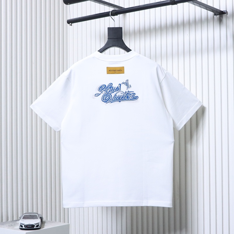 LOUIS VUITTON 26SS Embroidery Chest Crew Neck Denim Logo Black Short Sleeve T-Shirt