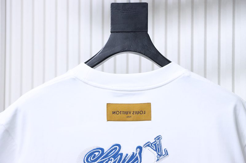 LOUIS VUITTON 26SS Embroidery Chest Crew Neck Denim Logo Black Short Sleeve T-Shirt