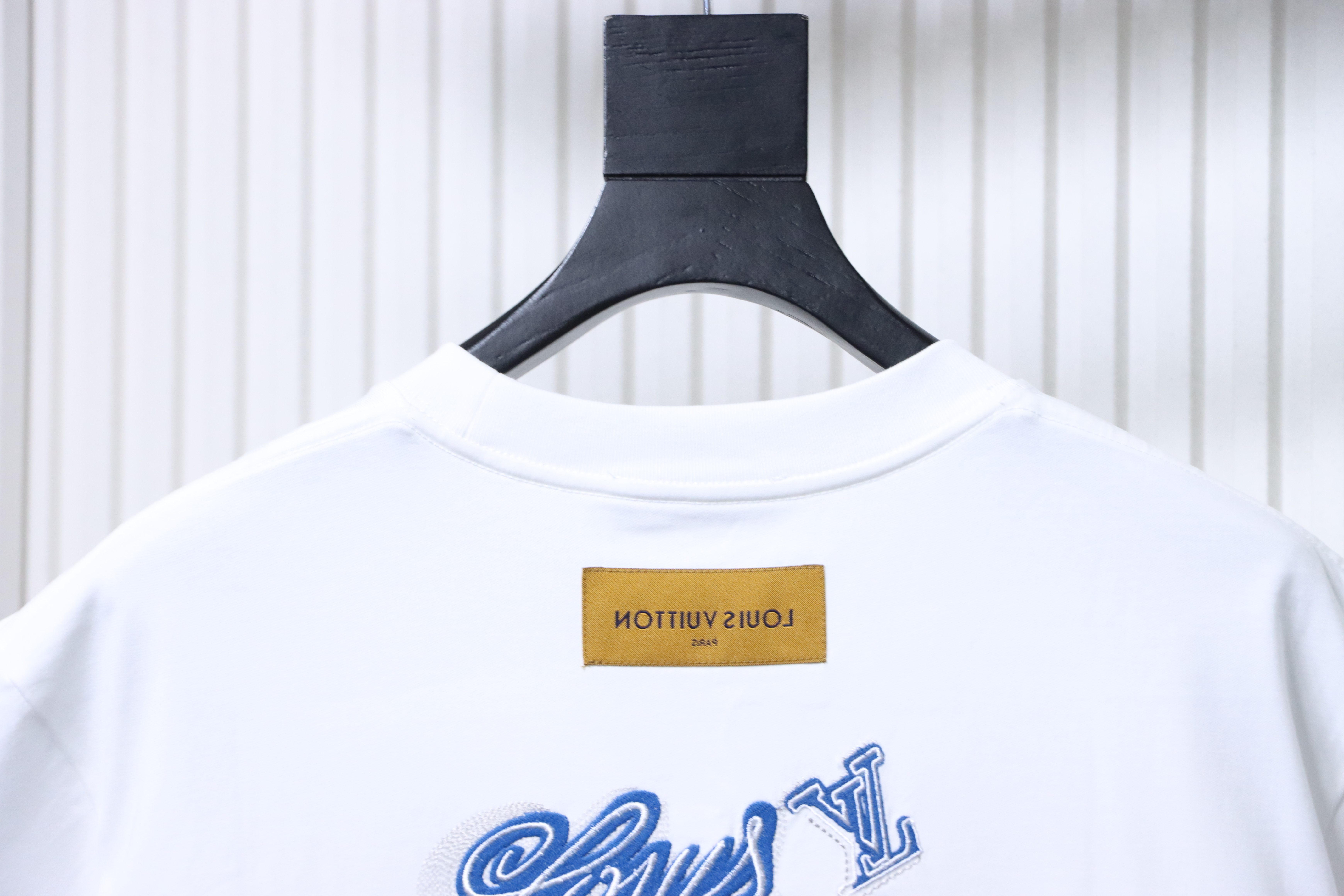 LOUIS VUITTON 26SS Embroidery Chest Crew Neck Denim Logo Black Short Sleeve T-Shirt