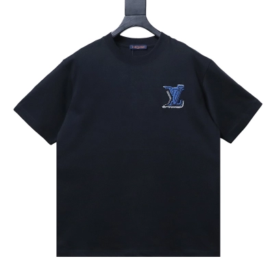 LOUIS VUITTON 26SS Embroidery Chest Crew Neck Denim Logo White Short Sleeve T-Shirt 01