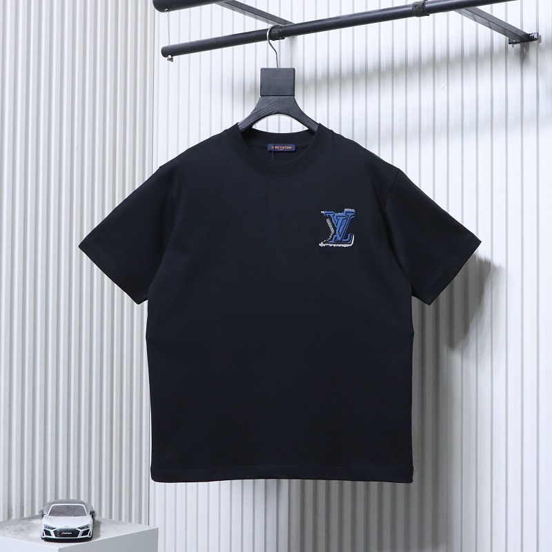 LOUIS VUITTON 26SS Embroidery Chest Crew Neck Denim Logo White Short Sleeve T-Shirt