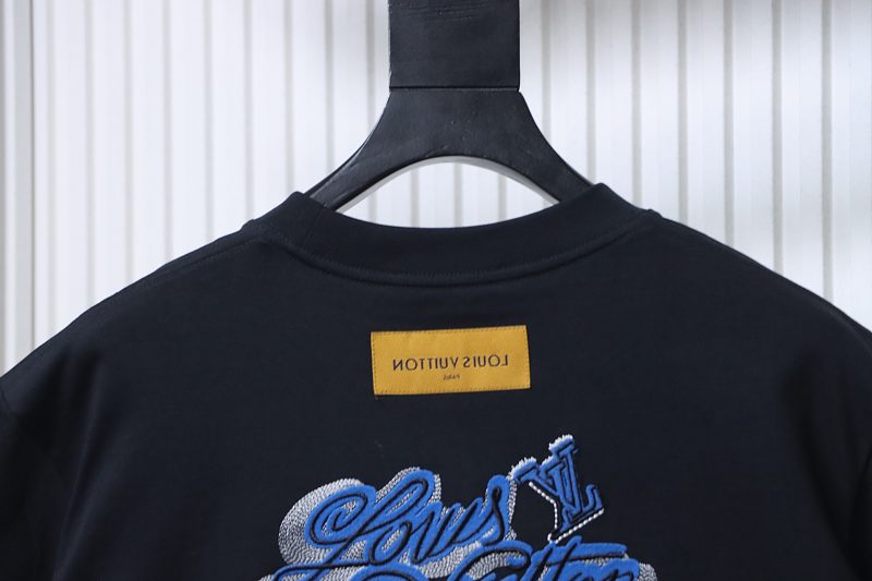 LOUIS VUITTON 26SS Embroidery Chest Crew Neck Denim Logo White Short Sleeve T-Shirt