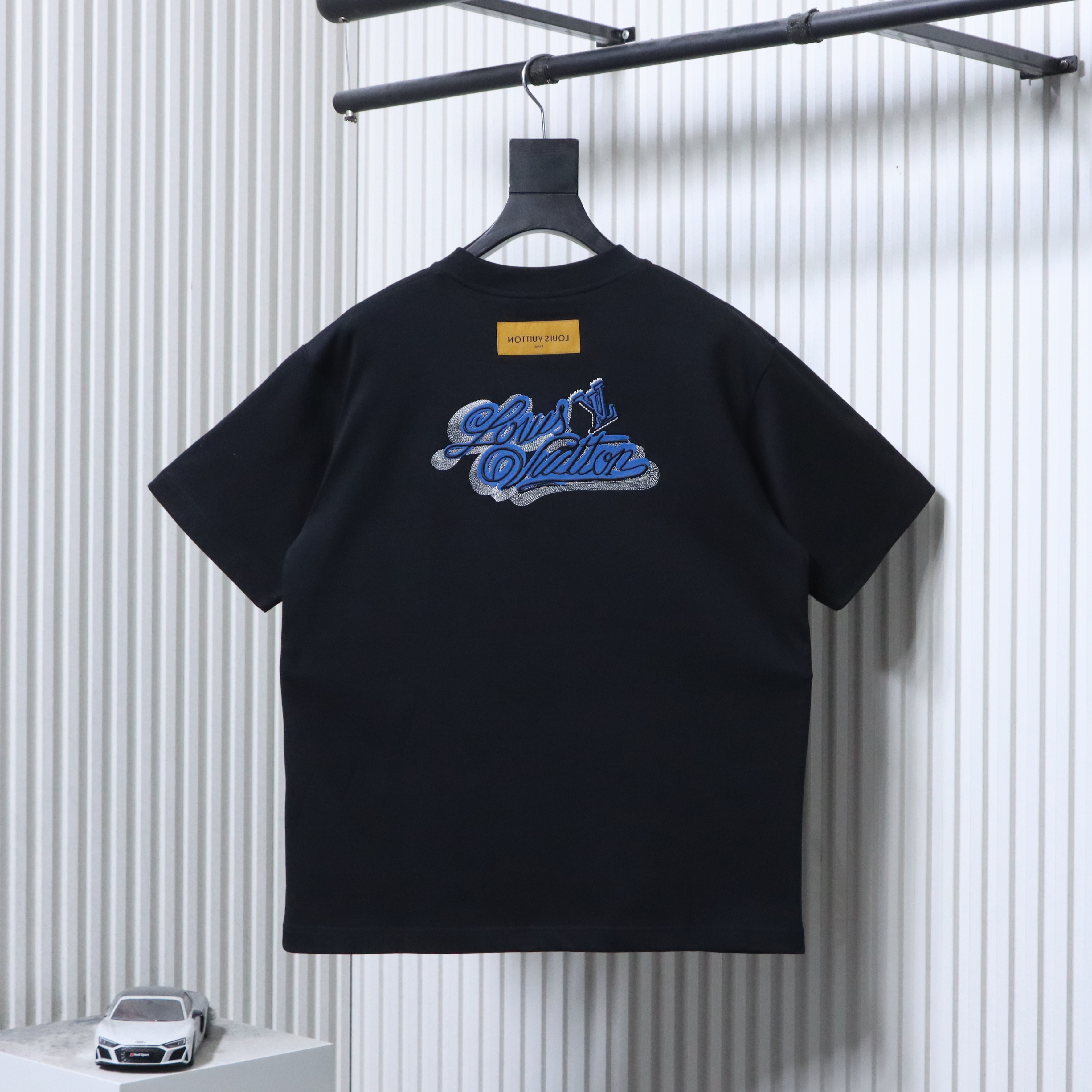 LOUIS VUITTON 26SS Embroidery Chest Crew Neck Denim Logo White Short Sleeve T-Shirt