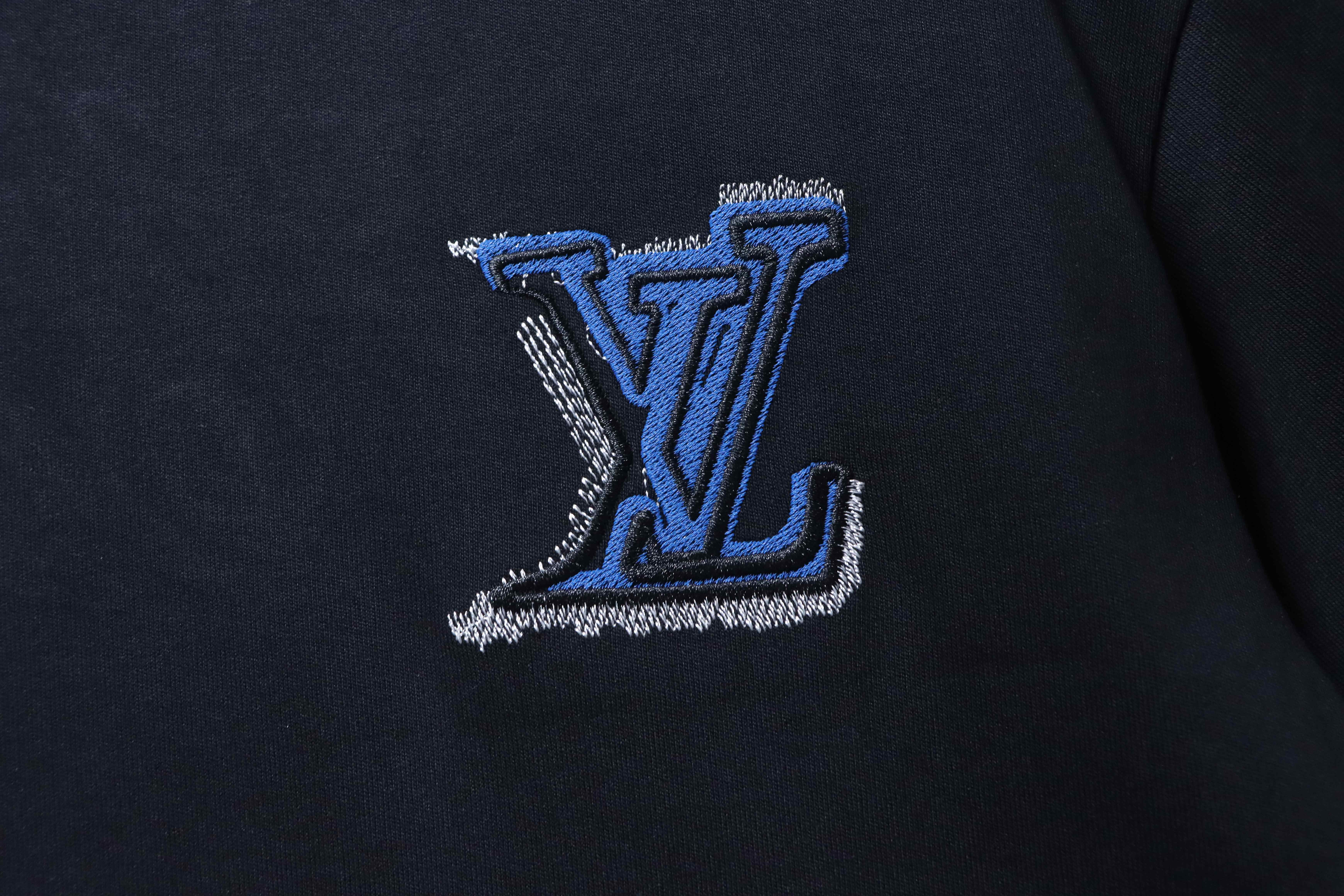 LOUIS VUITTON 26SS Embroidery Chest Crew Neck Denim Logo White Short Sleeve T-Shirt