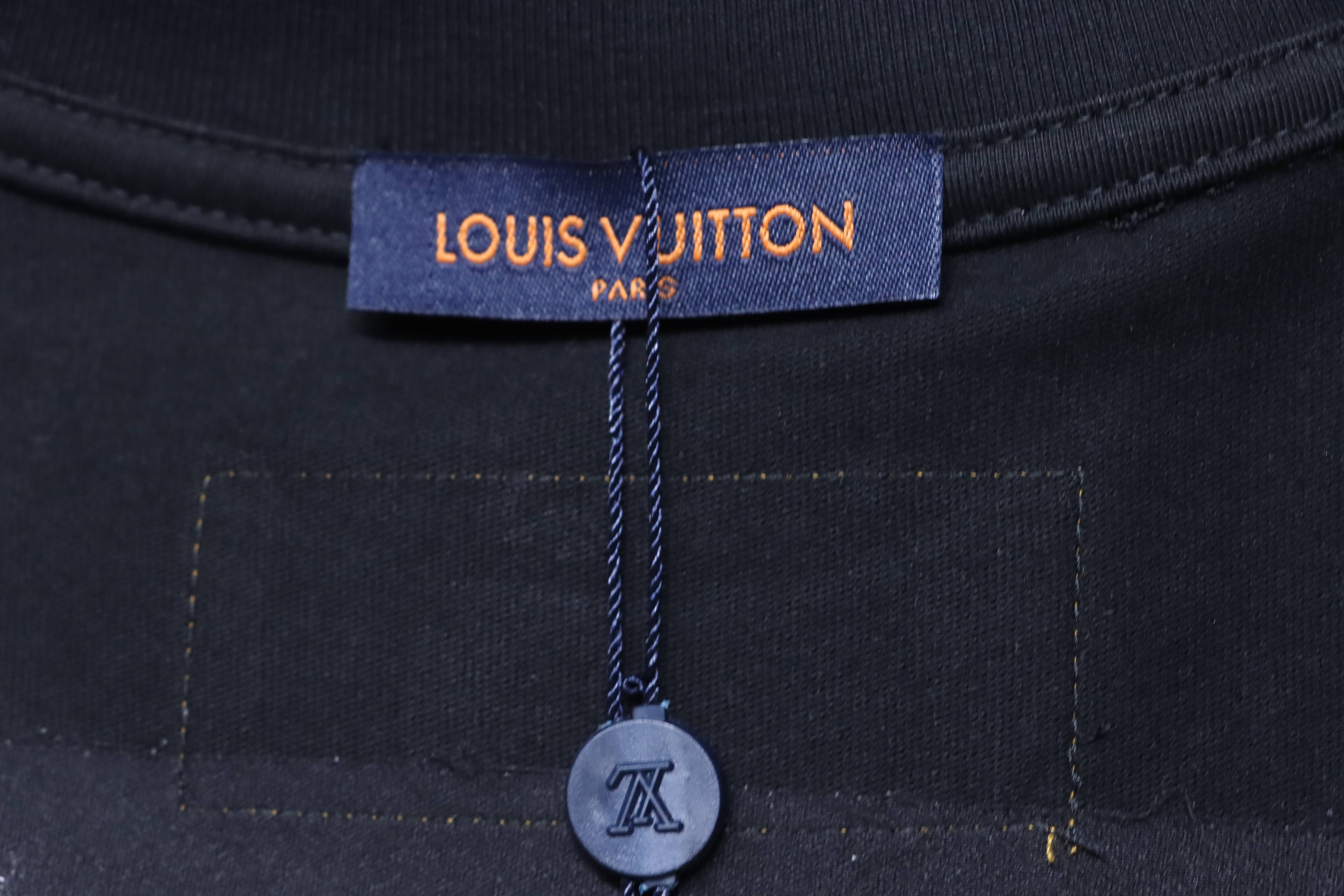 LOUIS VUITTON 26SS Embroidery Chest Crew Neck Denim Logo White Short Sleeve T-Shirt